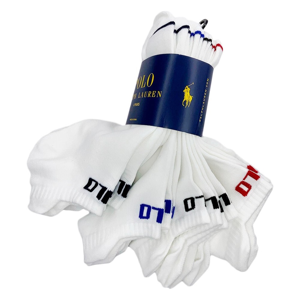 MSRP $28.99 NWT 8-PAIRS PACK POLO RALPH LAUREN MEN WHITE NO SHOW SOCKS SIZE 6-12