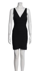 Herve Leger Black Bandage Bodycon V-Neck Mini Dress – L