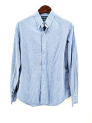 Ralph Lauren Custom Fit Plaid Shirt Mens Sz L Button Down Blue Vintage