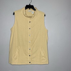 Collections etc Lightweight Tan Vest Women Sz L snap front smocked back waist