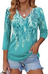 Womens 3/4 Sleeve V Neck Tunic Top Soft Stretchy Blouse for Casual Work Office