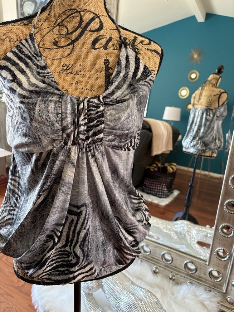 Shimmery Styled Zebra Print Tank Top/Dress Women’s Size Large ￼