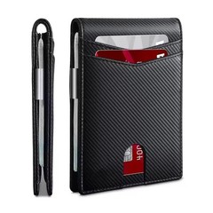 Men’s Slim PopUp Bifold Carbon Fiber Wallet, RFID Blocking, Money Clip, Men Gift