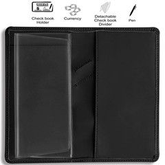 Sanlykate Leather Checkbook Cover for Men and Women, Check One Size, Black