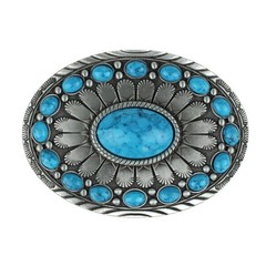 Oval Southwestern Turquoise Beads Belt Buckle Antique Silver Fits 1.5 inch Belts