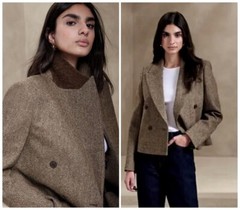 Banana Republic 4T 4 TALL Chaco Herringbone Cropped Wool Blazer $240 Jacket Coat