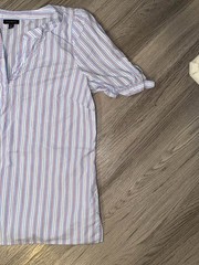 Talbots Women’s Size S Short Tie Sleeve Top Vertical Stripe 100% Cotton Blouse
