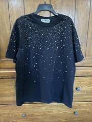 Vybes Luxury Diamond Star Rhinestones Fashion Black White T-Shirt High Quality