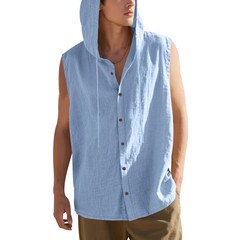 Summer Solid Casual Hooded Sleeveless Shirt Vest For Men