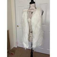 Miss London Black Label White Faux Fur Vest Vintage Sleeveless Shaggy Jacket M