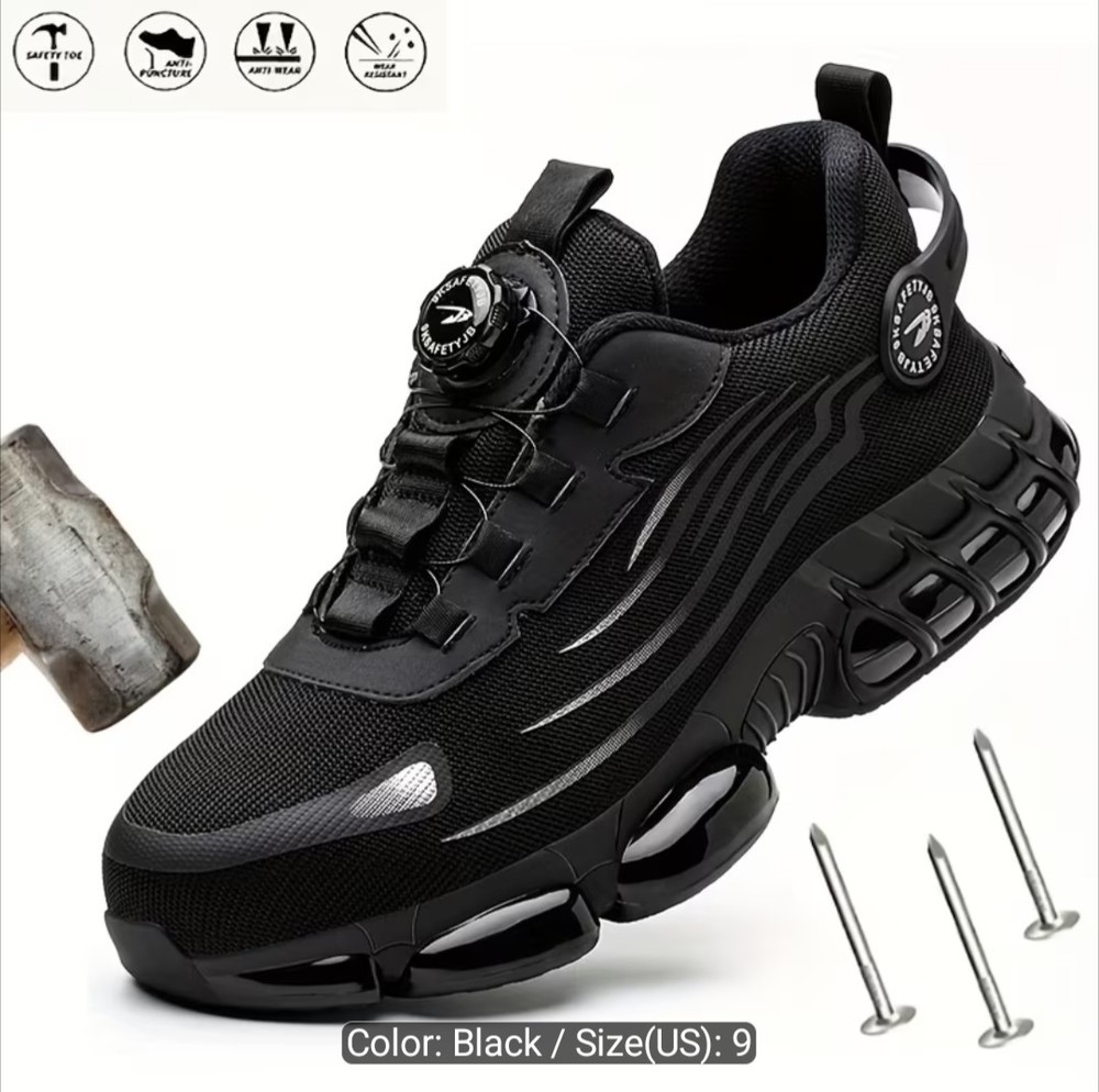 MEN’S BLACK SIZE 9 STEEL TOE WORK SHOES SLIP RESISTANT
