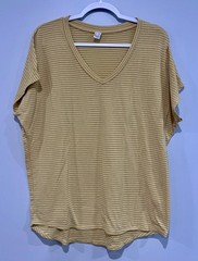 CY Fashion Women’s Large Yellow Stripe V-Neck Dolman Sleeve Top