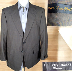 Jeffrey Banks Jacket Blazer Mens 42S Brown Plaid Wool NWT
