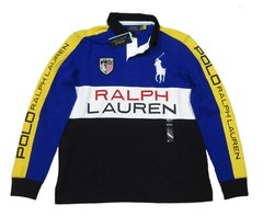Polo Ralph Lauren Black/Blue Colorblock Logo Custom Slim Fit Rugby Polo Shirt