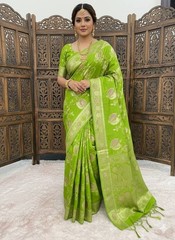 Women’s Saree Green Banarasi Dola Silk Zari Work With Blouse Piece