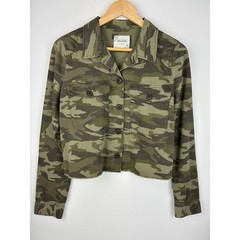 Mudd Camo Cropped Twill Jacket Medium Raw Hem Utility Military NWT