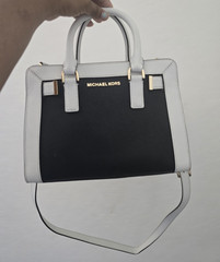 Michael Kors Black White Colorblock Satchel Top Handle Detachable Strap Gold