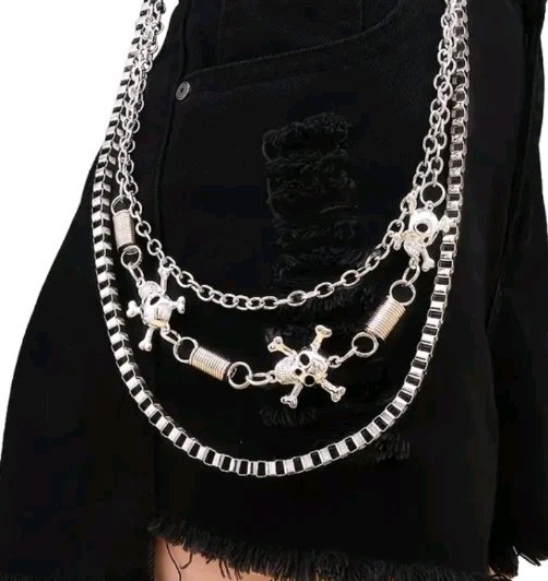 Gothic Punk Grung Rocker Pant Chain Skulls Multipurpose Silvertone Multi Layer