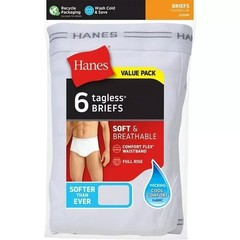 Hanes Briefs 6-Pack Men’s Tagless Underwear White ComfortSoft Waistband Wicking