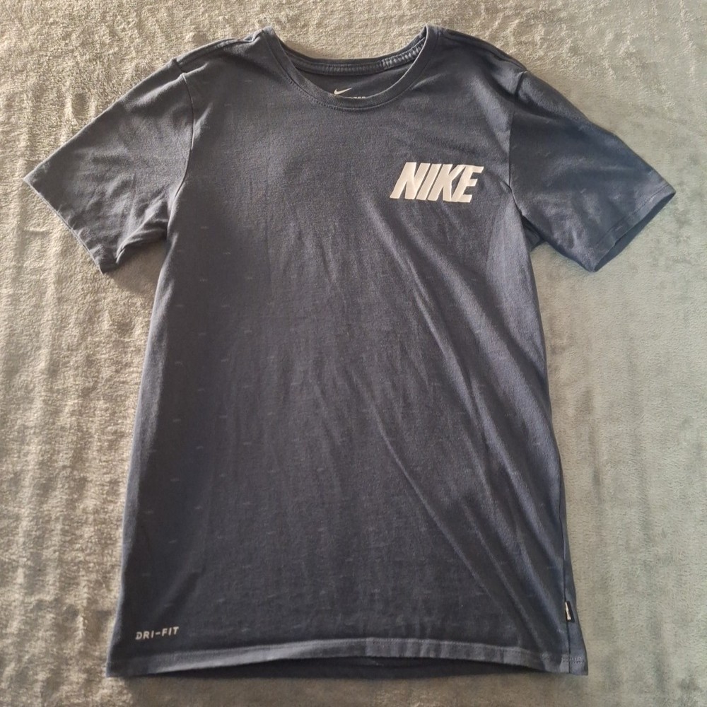 The Nike Tee Shirt Blue Dr-Fit All Over Logo Print Work Size Small