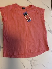 Splendid Women’s XS Linen Blend Blouse Coral Pink Short Sleeve Split Neck NWT