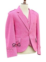 Men’s Scottish Pink Tweed Argyle Style Jacket with 5 Button Vest Size 34′ to 54″