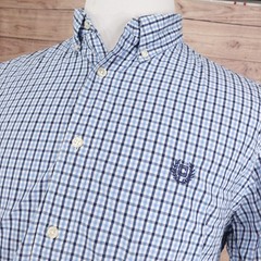 Chaps Shirt Custom Fit Mens L Blue Check Long Sleeve Button Down Cotton Casual