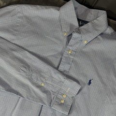 Ralph Lauren Long Sleeve Checked Button Up Shirt Mens 15.5 34/35 Custom Fit Blue