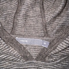 Vince Mens Medium Merino Wool Baby Camel Hair Striped Hoodie Sweater Grey