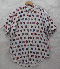 Vintage CHAPS Ralph Lauren Polo Shirt Men M/L All Over Crest Flag 90s Y2K Preppy