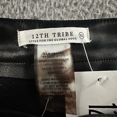 12th Tribe Womens Pants Black Size XL High Rise Wide Leg Faux Leather Cotton