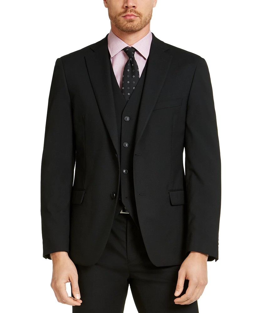 $500 Alfani Men’s Slim Fit Black Stretch Solid Suit 40 R 34 x 30 zja1726a
