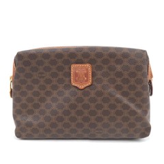 CELINE Macadam PVC Leather Cosmetic Pouch Brown Gold HDW Authentic
