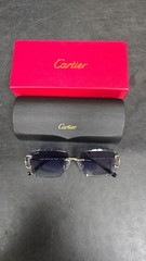Cartier Big C Diamond Cut Red to Blue Fade Frameless Lens Gold Frame Big Box Ed.