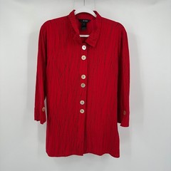 Ali Miles Womens Art To Wear Lagenlook Top Size L Mod Geometric Statement Red