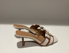 Beige And Brown Canvas Fabric Mules Size 39 US 8.5
