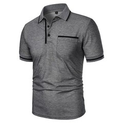 Men’s Short Sleeve Polo Shirt, Solid Color Casual T-Shirt with Pockets