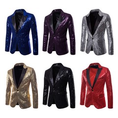 Mens Sequins Blazer One Button Jacket Tuxedo Suit for Party Wedding Banquet Prom
