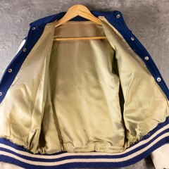 VTG Howe Varsity Letterman Jacket Size 36 Blue Wool Leather Slash Pockets READ