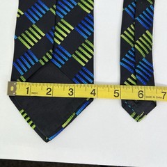 Pavone Italy Men’s Tie 100% Silk In Black/ Neon Blue Green Geometric Outings