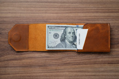 Leather Cash Wallet for Men, Slim Front Pocket Card Holder, Handmade Minimalist