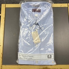 Anthonys Nofade Mens 17 Short Sleeves Natural Blend Oxford Dress Shirt NWT Blue