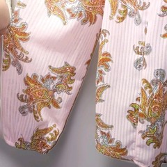 Ophelia Roe Pink Paisley Chiffon Polyester Pleated Button V-Neck Blouse M