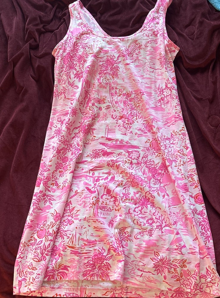 Lilly Pulitzer Newberri Tank Dress Womens Medium Peony Pink Seaside Scene Summer