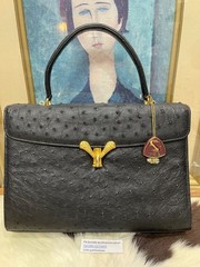 JRA Japan Ostrich Leather Handbag Genuine Exotic Leather Brown Vintage