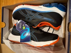 Size 8.5 Men’s Asics Gel Pulse 12 Black/Reborn Blue Lace Up Athletic Shoes NIB