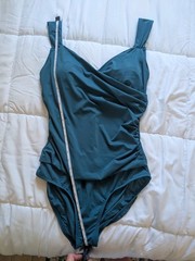 Jantzen Teal Surplice One Piece Swimsuit Adjustable Wide Straps Size 10 Depths