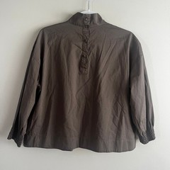 Everlane dark olive smocked yoke cotton top size S mock neck long sleeve boxy