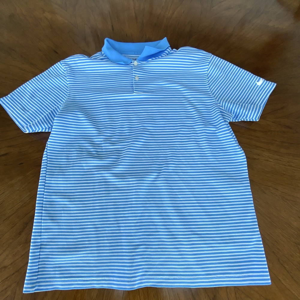 Nike Dri-FIT Men’s Blue/White Striped Short Sleeve Polo Shirt Size L