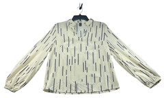 Shein Blouse Womens Size Large Beige Black Long Sleeve Vneck Stretch